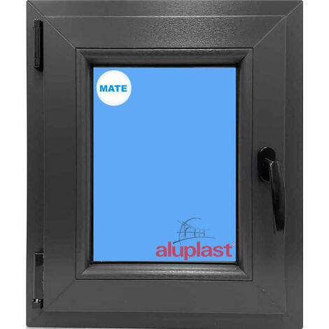 Ventana PVC 500x600 Gris Antracita Oscilobatiente Izquierda Vidrio Mate