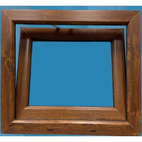 Ventana PVC 600X500 Roble Dorado Abatible (Golpete) Vidrio Mate