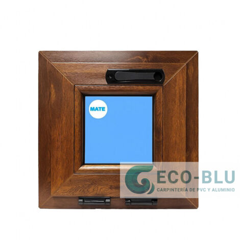 Ventana PVC 400x400 Roble dorado Oscilante Vidrio Mate manivela oculta