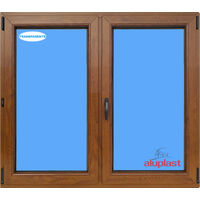 Ventana PVC 1000x1000 Roble Dorado 2 Hojas Oscilobatiente Vidrio Transparente