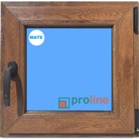 Ventana PVC 500x500 Roble Dorado Oscilobatiente Derecha Vidrio Mate