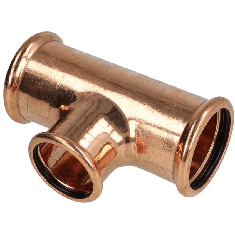 Kupfer Pressfitting T-Stück Mittelgang reduziert 22 x 15 x 22 mm V M Kupfer Pressfitting T-Stück Mittelgang reduziert 22 x 15 x 22 mm V M