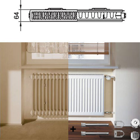 Kermi Profil-K therm-x2 Austausch Flachheizkörper Typ 12 Weiß 954x64x400mm 714W bei 75/65/20 Grad C