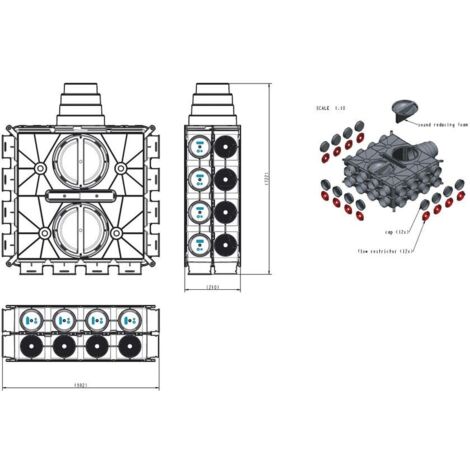Wolf Luftverteiler DN125-180 24 Stutzen DN75 mit 12 Verschlusskappen, 2577597 (1/2)