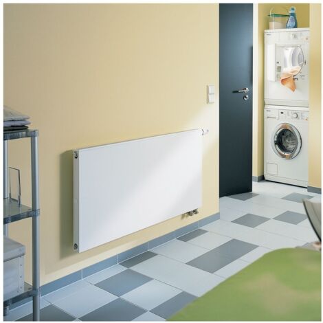 Kermi Plan-V Flachheizkörper glatt Typ 11 Weiß 905x63x405mm Ventil rechts mit Abdeckung 512W bei 75/65/20 Grad C (1/4)