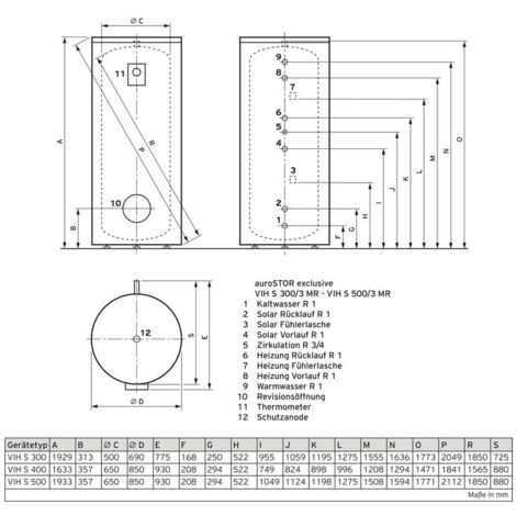 Vaillant auroSTOR exclusiv VIH S 300/3 MR Solar-WW-Speicher, 300 l rund, stehend, 0010020664