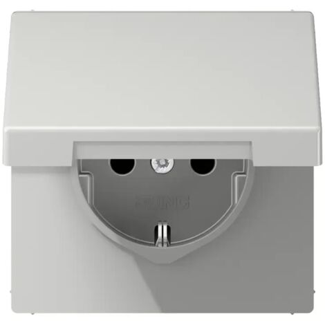 Jung SCHUKO®-Steckdose, 16 A 250 V , Klappdeckel, Duroplast, Serie LS, lichtgrau LS 1520 KL LG (1/2)