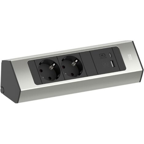 Bachmann Ecksteckdose Küche Casia2 K 2 fach Steckdosenleiste mit USB C und A für Ecken und Nischen, Edelstahl-Effekt