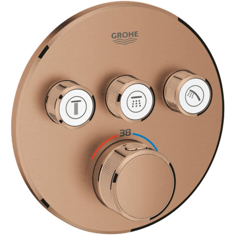 Grohtherm SmartControl Thermostat mit 3 Absperrventilen – GROHE TurboStat Kompaktkartusche – Wandrosette mit QuickFix – Sicherheitssperre 38°C (1/4)