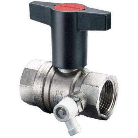 OVENTROP Kugelhahn mit Kunststoff Knebelgriff Optibal mit Innengewinde PN 16, mit Entleerventil DN 15, G 1/2, Messing, vernickelt, 1077804 (1/4)