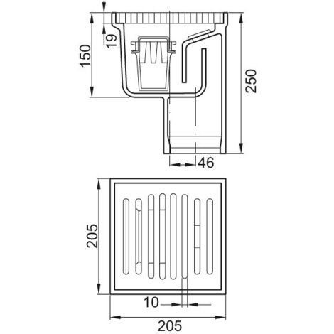 ACO Bodenablauf Guss DN100/ 90Grad/ 2,0l/s/ L15 mit Rost+WS/Anstrich, 5009.40.00