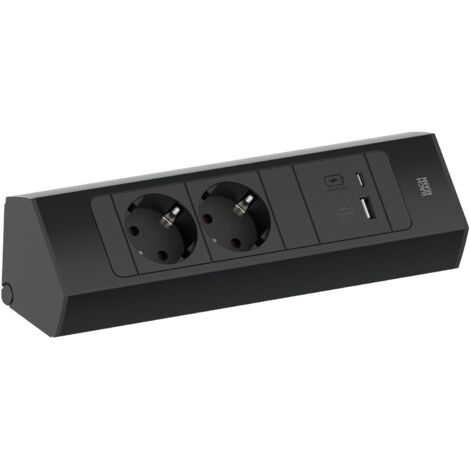 Bachmann Ecksteckdose Küche Casia2 K 2 fach Steckdosenleiste mit USB C und A für Ecken und Nischen, schwarz