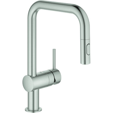 Spültischarmatur mit ausziehbarer Geschirrbrause – U-Auslauf – Einlochmontage – GROHE StarLight Oberfläche – 360° schwenkbar – 32322DC2 (1/10)