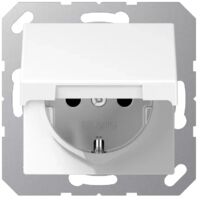 Jung SCHUKO®-Steckdose, 16 A 250 V , SAFETY+, Klappdeckel, Thermoplast, Serie A, alpinweiß A 1520 BFKIKL WW