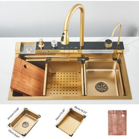 Fregadero cocina Gris oscuro 75x45x22cm Fregadero de acero inoxidable,fregadero cocina,fregadero cocina 1 senoque incluye Grifería multifunción con lavavasos/Grifo de agua purificada/Dispensador de ja