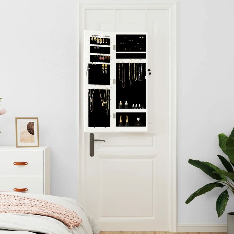 Maison Exclusive Espejo con joyero de pared blanco 30x8,5x90 cm