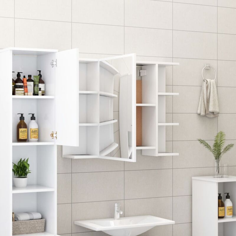Maison Exclusive Armario espejo baño contrachapada blanco brillo 80x20,5x64  cm