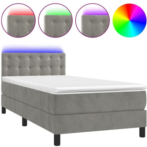 Maison Exclusive Cama box spring colchón y luces LED tela gris