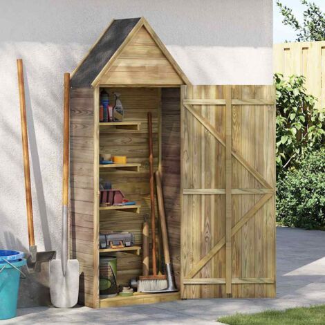 Caseta De Herramientas De Jardín De Madera De Pino 77x28x178 Cm - Con 4 Estantes Y Techo De Fieltro, Fácil Montaje