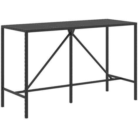 Maison Exclusive - Mesa alta bar ratán PE y superficie vidrio negro 180x70x110 cm (1/5)