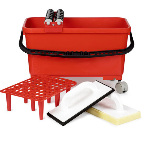 Kit joints professionnel 24L – Bac avec 4 roulettes – 2 rouleaux d'essorage – 1 platoir à joint et éponge – Pour grandes surfaces carrelées – Mat Inter (1/3)