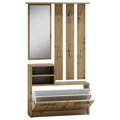 VITTORIA - Mobile da ingresso moderno con 6 ganci + specchio + scarpiera 180x85x24 - Guardaroba - Effetto legno