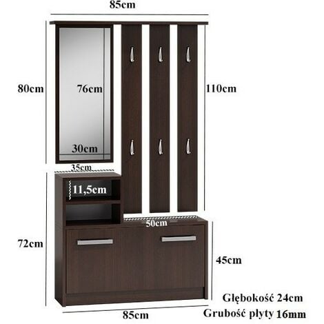 VITTORIA - Mobile da ingresso moderno con 6 ganci + specchio + scarpiera 180x85x24 - Guardaroba - Effetto legno