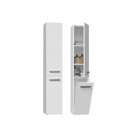 YANA - Mobile bagno con portabiancheria - 31x30x174 cm - Colonna portaoggetti bagno