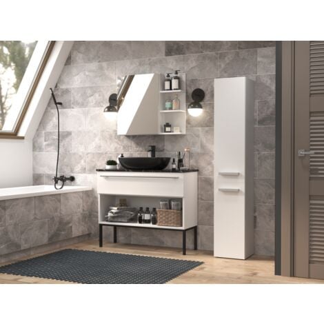 YANA - Mobile bagno con portabiancheria - 31x30x174 cm - Colonna portaoggetti bagno