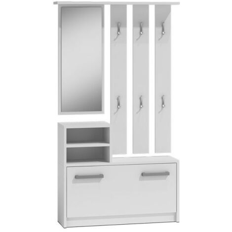 VITTORIA - Mobile da ingresso moderno con 6 ganci + specchio + scarpiera 180x85x24 - Guardaroba - Effetto legno