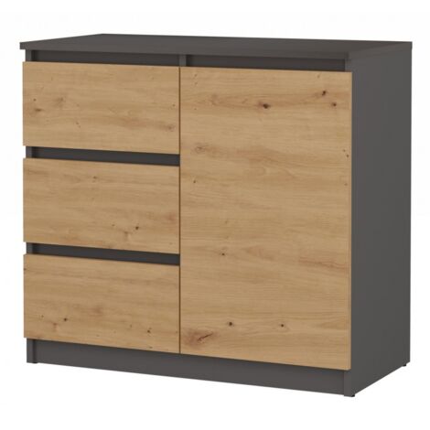 DUNJA - Credenza 1 anta 3 cassetti - Dimensioni 80x40x75 cm - Mobile da soggiorno - Stile moderno (1/4)