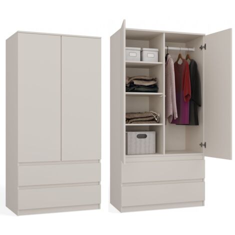 TORINO - Armadio in stile moderno per camera da letto soggiorno - Armadio multifunzionale - 2 ante + cassetti - Spogliatoio - Sistema TIP-ON (1/5)