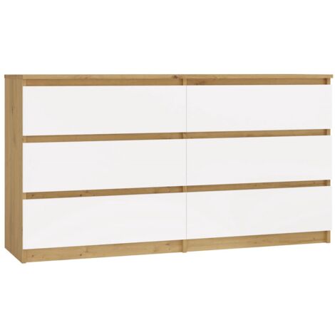 ASTER – Comò largo per camera da letto, soggiorno o ufficio – 6 cassetti – 138x40x75 cm – Artigianale e bianco
