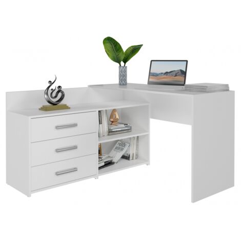 MOLINE - Escritorio esquinero con almacenaje - 3 cajones + 2 estantes - 120x50x76 cm - Escritorio para ordenador