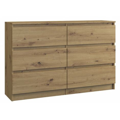 MILAN - Cómoda moderna de 6 cajones dormitorio / salón / despacho - 30x120x77 cm - Estilo escandinavo - Mueble contenedor