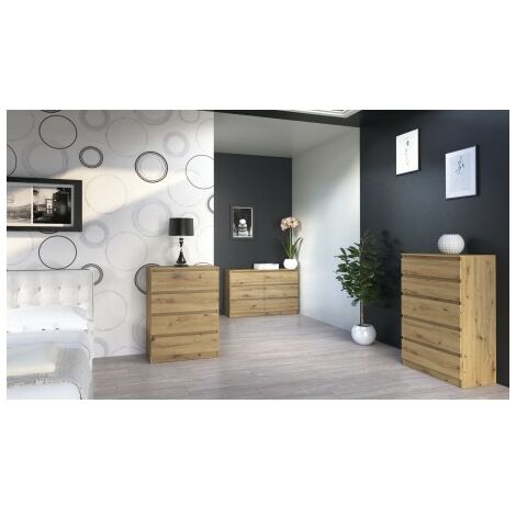 ASTER T3 - Cómoda para dormitorio, despacho o salón - 70x40x77 - 3 cajones - mueble de almacenamiento moderno - estilo escandinavo - tocador