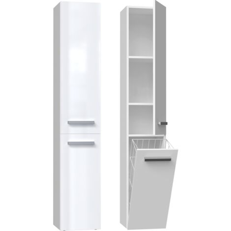 YANA - Mueble de baño con cesto de ropa - 31x30x174cm - Columna de almacenaje para baño