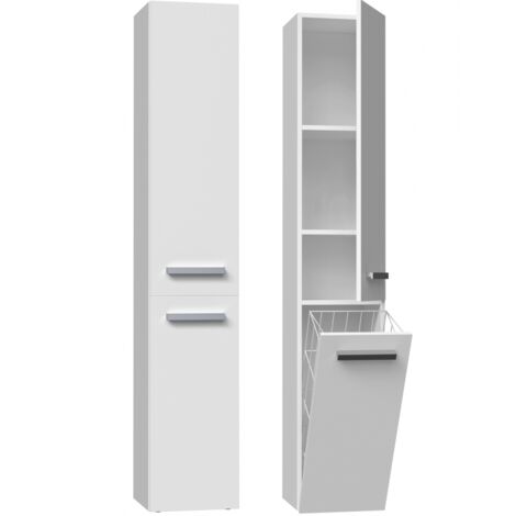 YANA - Mueble de baño con cesto de ropa - 31x30x174 cm - Columna de almacenamiento de baño