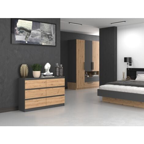 MILAN - Cómoda de dormitorio amplia 6 cajones - 30x120x77cm - Estilo escandinavo - Armario de almacenamiento