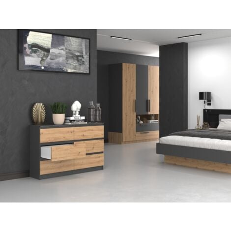 MILAN - Cómoda de dormitorio amplia 6 cajones - 30x120x77cm - Estilo escandinavo - Armario de almacenamiento
