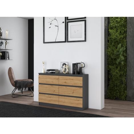 MILAN - Cómoda de dormitorio amplia 6 cajones - 30x120x77cm - Estilo escandinavo - Armario de almacenamiento