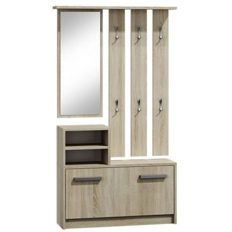 VITTORIA - Mueble recibidor - zapatero - 180x85x24cm - 6 ganchos + espejo + zapatero