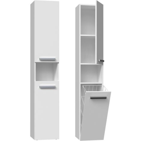 HORTI - Mueble de baño con cesto de ropa - 31x30x174 cm - Columna de almacenaje para baño