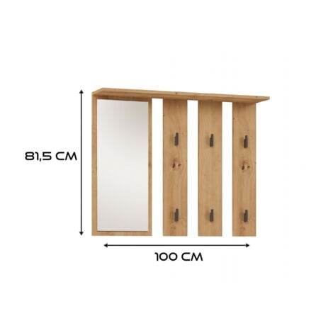 PARMI - Perchero de pared con espejo - Perchero de pared - 100x15x81,5 cm - 6 ganchos - Mueble de entrada