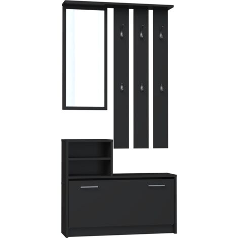 VITTORIA - Mueble recibidor - zapatero - 180x85x24cm - 6 ganchos + espejo + zapatero