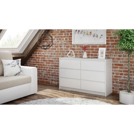 IRIS 120 - Cómoda moderna de 6 cajones para dormitorio / despacho / salón - 120x75x40cm - Mueble de almacenamiento de estilo escandinavo