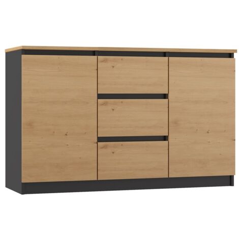 MILENA - Cómoda de 2 puertas + 3 cajones - Dimensiones : 75x120x40 - Mueble de almacenaje - Aparador