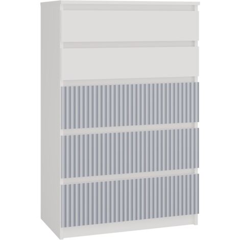 MILAN - Baúl moderno 5 cajones - 70x40x109.5 cm - Mueble de almacenaje para niños - Banco y azul (1/2)