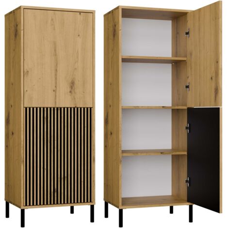 KAMARO – Armario moderno 3 estantes y 2 puertas – 147.5x53.5x40 cm – Mueble de almacenamiento – Roble artesanal (1/5)