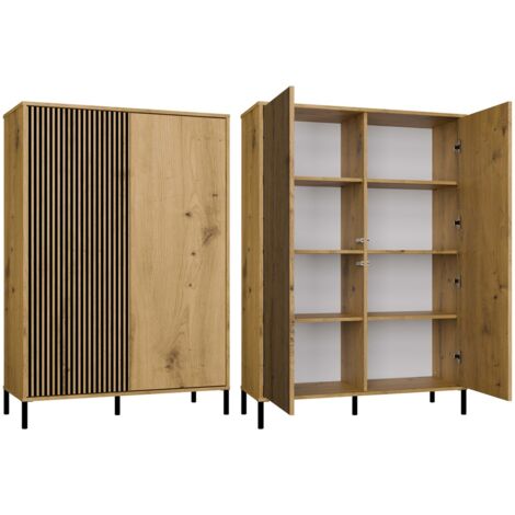 KAMARO – Armario moderno 8 estantes y 2 puertas – 147.5x103.5x40 cm – Mueble de almacenamiento – Roble artesanal (1/5)